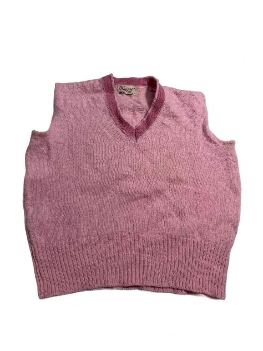 70s Vintage Playgirl Brand Cropped Pink Boxy Sweater Vest Size XL Measures M